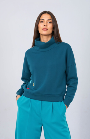 Evetke women's cotton turtleneck loose sweatshirt - SAGE
