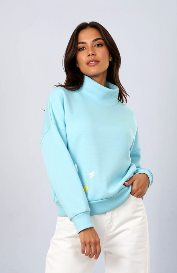 Evetke women's cotton turtleneck loose sweatshirt - SAGE